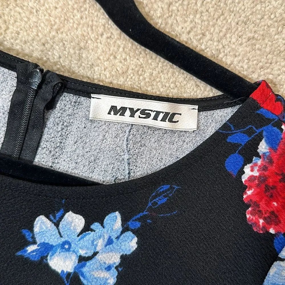 Mystic Black Floral Mini Skater Fit Flare Dress Dark Romantic Women Size Large
